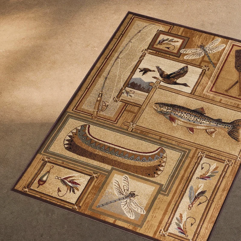 Vagonik wagonic
Vintage Boat Fish and Wild Nature Patterned Digital Printed Carpet Washable Carpet with Anti-Slip Base