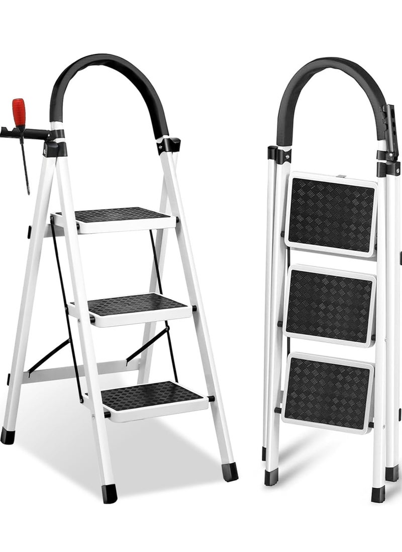 Yoawllty Ladder Foldable, Home Ladder Folding Step Stool, 3 Steps Ladder with Wide Anti-Slip Pedal, Folding Sturdy Steel Ladder for Home, Kitchen, Garden, Office  - Image 1