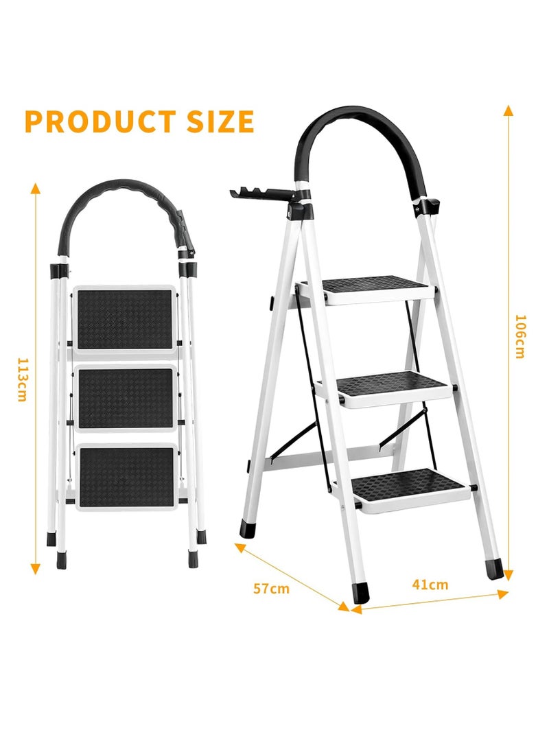 Yoawllty Ladder Foldable, Home Ladder Folding Step Stool, 3 Steps Ladder with Wide Anti-Slip Pedal, Folding Sturdy Steel Ladder for Home, Kitchen, Garden, Office  - Image 2