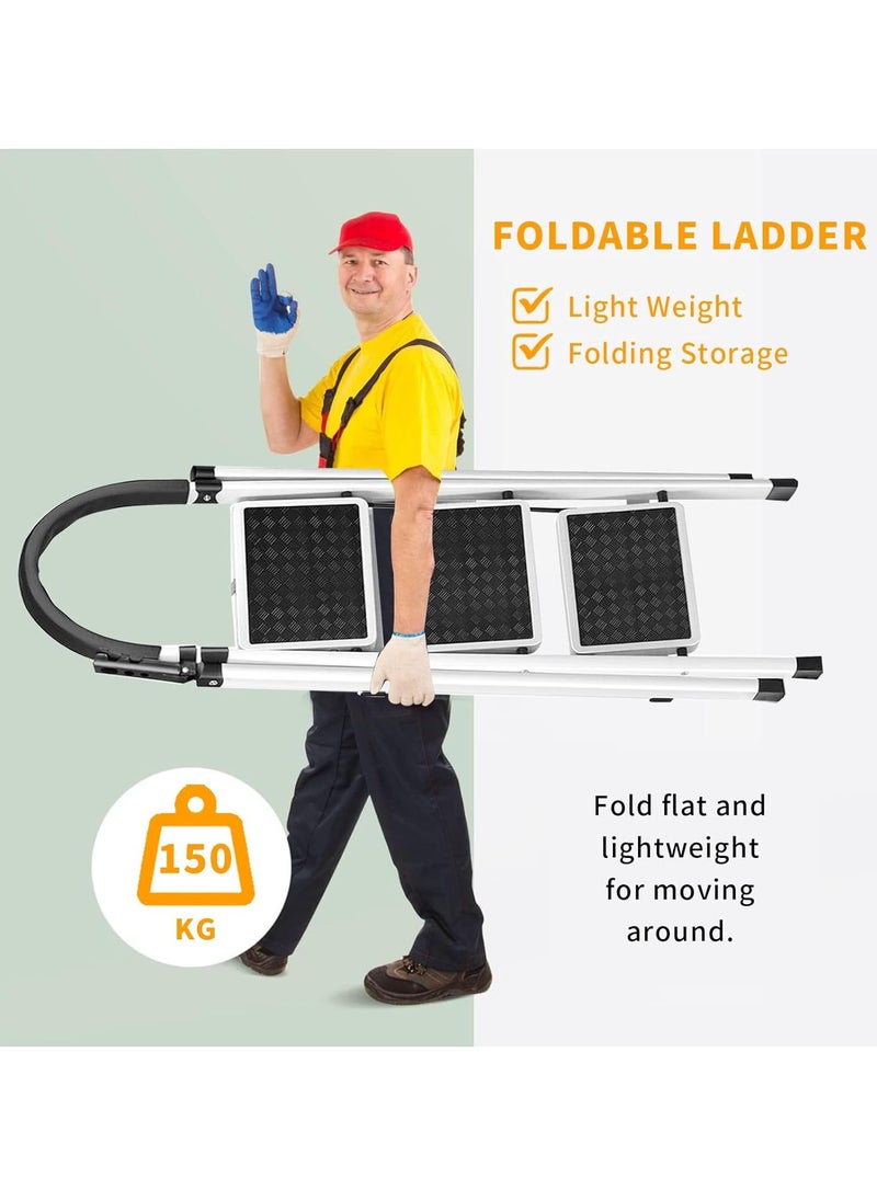 Yoawllty Ladder Foldable, Home Ladder Folding Step Stool, 3 Steps Ladder with Wide Anti-Slip Pedal, Folding Sturdy Steel Ladder for Home, Kitchen, Garden, Office  - Image 4