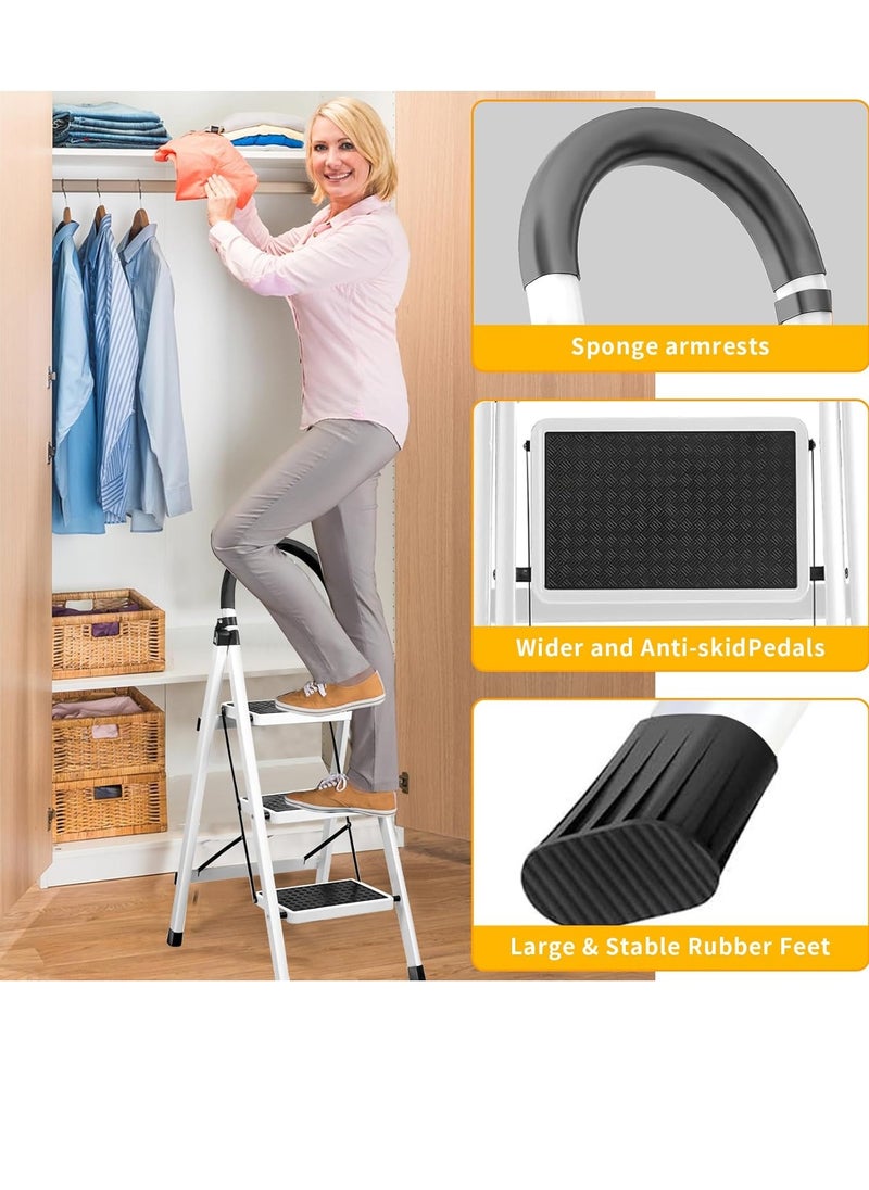 Yoawllty Ladder Foldable, Home Ladder Folding Step Stool, 3 Steps Ladder with Wide Anti-Slip Pedal, Folding Sturdy Steel Ladder for Home, Kitchen, Garden, Office  - Image 5
