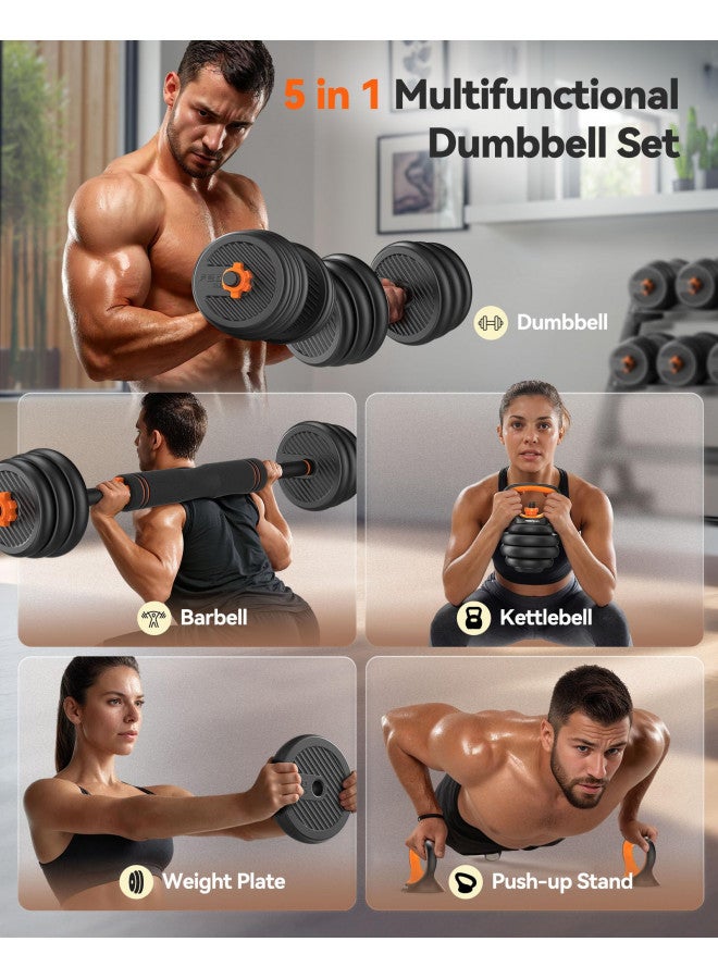 FEIERDUN Adjustable Dumbbells, 30lbs Free Weight Set with Connector, 4 in1 Dumbbells Set Used as Barbell, Kettlebells, Push up Stand, Fitness Exercises for Home Gym Suitable Men/Women - Image 1