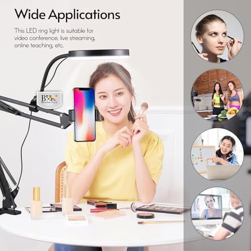 BROLAVIYA Overhead Video Stand with 6-inch Ring Light, Metal arm Body,1/4" Ball Head for Camera,Webcam with Bracket for Mobile,Overhead Video,Desktop,Bedroom, Office. - Image 4