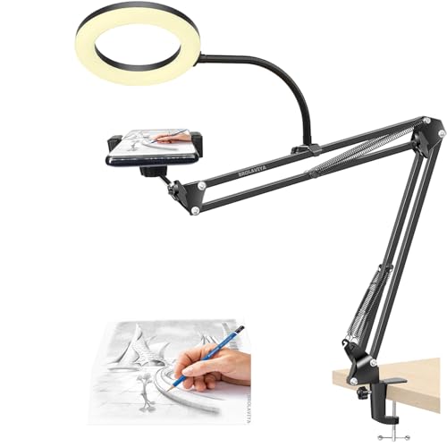 BROLAVIYA Overhead Video Stand with 6-inch Ring Light, Metal arm Body,1/4" Ball Head for Camera,Webcam with Bracket for Mobile,Overhead Video,Desktop,Bedroom, Office. - Image 1