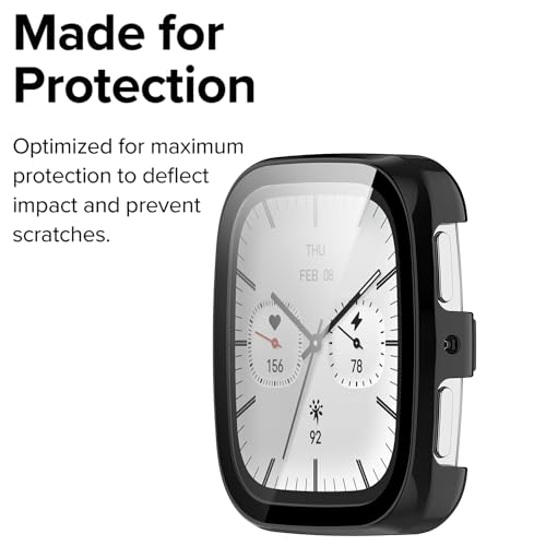 Wisely Shine Protective Slim Bumper Tempered Glass Case Cover Compatible with Amazfit Active 2 Square, Luxury Black - Image 3