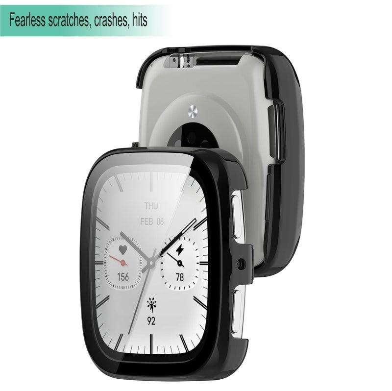 Wisely Shine Protective Slim Bumper Tempered Glass Case Cover Compatible with Amazfit Active 2 Square, Luxury Black - Image 4
