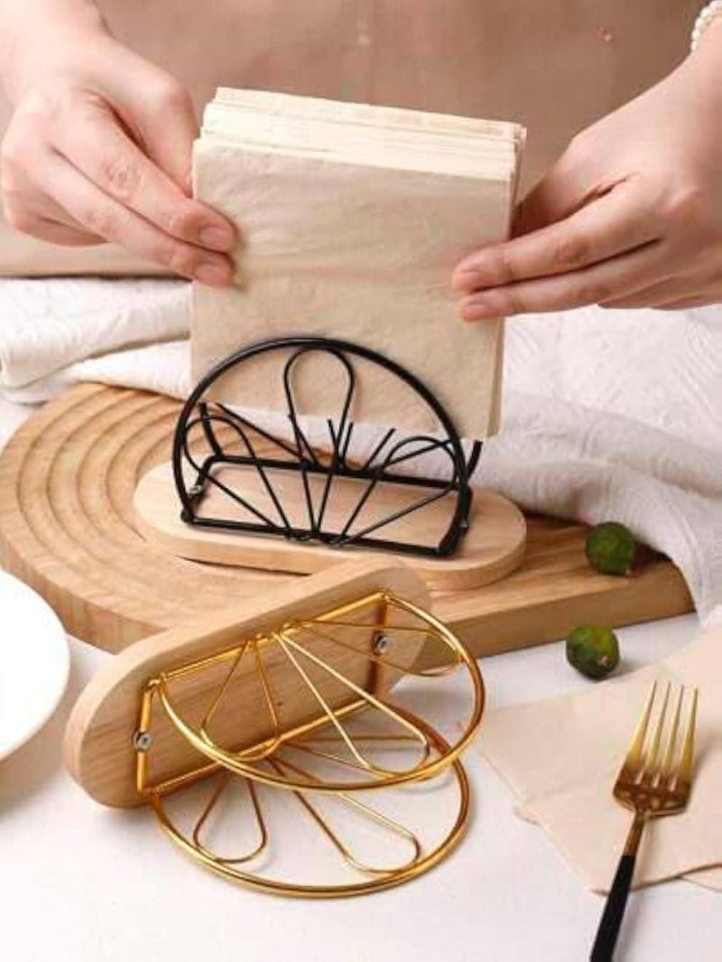 Generic Decorative Metal Napkin Holder, Floral Design, Black and Gold, Table Organiser for Home, Restaurant .ba