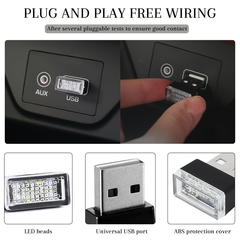 Hbxdeco 6 قطع مصباح جو LED داخلي للسيارة، ضوء ليلي صغير محمول، مجموعة إضاءة محيطية بواجهة USB قابلة للتوصيل، ملحقات داخلية عالمية للسيارة (6 ألوان) - Image 4