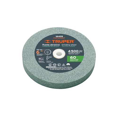 Truper Silicon Carbide Grinding Wheel for Bench Grinder 6Inch OD x 34Inch Thick 1Inch Inner Diameter 60 Grit 4500 RPM Max Includes Adapters Model PIES63460T 16405 - Image 1