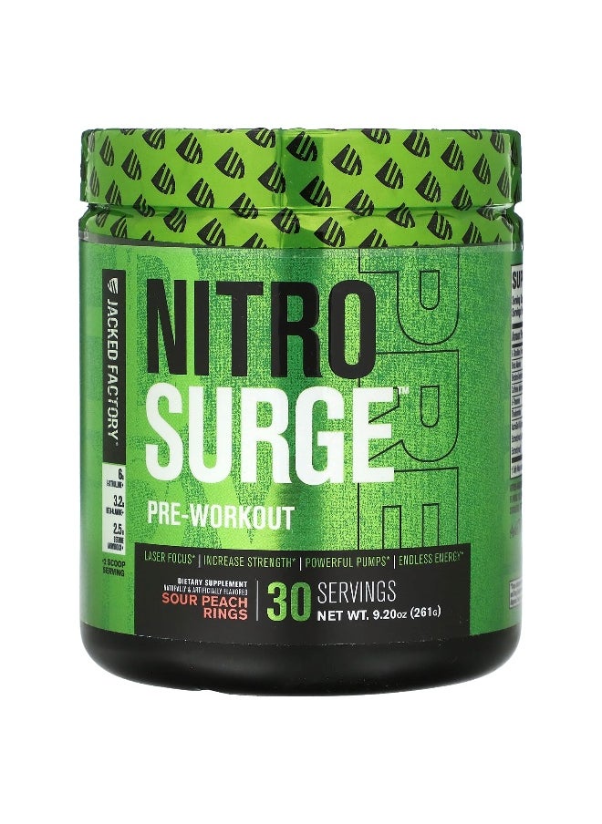 Jacked Factory - Jacked Factory, Nitro Surge, Pre-Workout, Sour Peach Rings, 9.2 oz (261 g) - Image 1