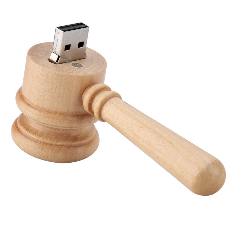 شكل مطرقة خشبية فلاش USB سعة 32 جيجابايت تخزين بيانات حرفي خشبي فريد - مقاوم للاهتزاز ذاكرة USB 2.0 للاستخدام الشخصي - Image 5
