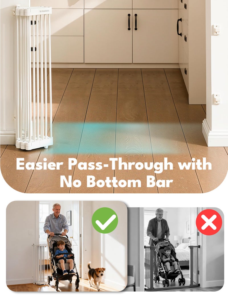 No Pawblems Retractable Safty Gate, Metal Adjustable Dog Gate for Doorways, Stairs & Hallways, Expands to 45" Wide, Auto Retract Design, No Bottom Bar, White - Image 3