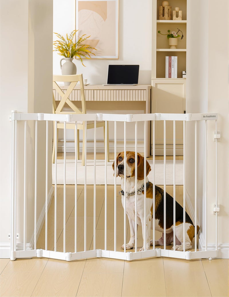 No Pawblems Retractable Safty Gate, Metal Adjustable Dog Gate for Doorways, Stairs & Hallways, Expands to 45" Wide, Auto Retract Design, No Bottom Bar, White - Image 1