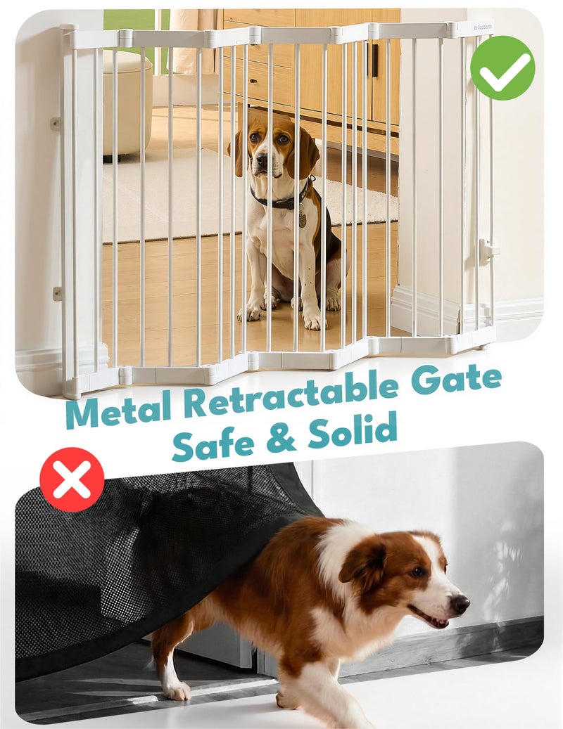 No Pawblems Retractable Safty Gate, Metal Adjustable Dog Gate for Doorways, Stairs & Hallways, Expands to 45" Wide, Auto Retract Design, No Bottom Bar, White - Image 2