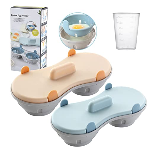 KICOFIT Microwave Egg Poacher, 2 Packs Poached Egg Cooker with Measure Cup, Dishwasher Safe BPA Free, Egg Maker Poached Egg Steamer Blue+Orange - Image 1