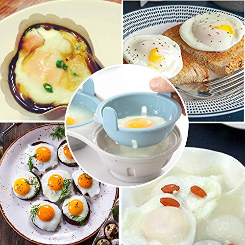 KICOFIT Microwave Egg Poacher, 2 Packs Poached Egg Cooker with Measure Cup, Dishwasher Safe BPA Free, Egg Maker Poached Egg Steamer Blue+Orange - Image 4