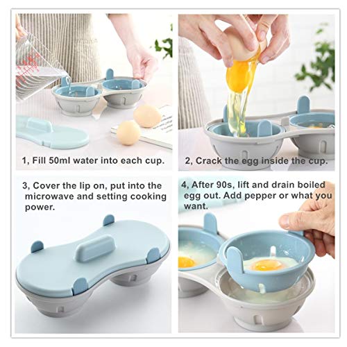 KICOFIT Microwave Egg Poacher, 2 Packs Poached Egg Cooker with Measure Cup, Dishwasher Safe BPA Free, Egg Maker Poached Egg Steamer Blue+Orange - Image 3