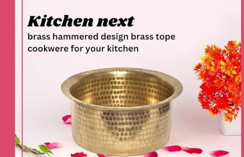 KITCHEN NEXT Brass Hammered, Polished Patila, Tope, Cookware, Round Tapeli, Bhagona (2.5 Liter) Gold - Image 2
