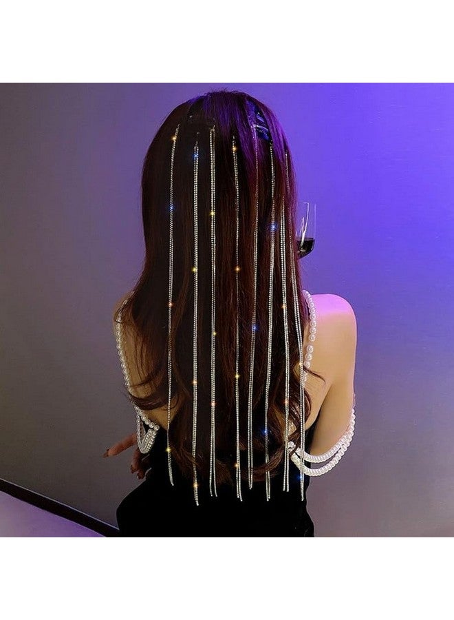 Belicia 8 Pcs Long Rhinestone Hair Chains, Punk Tassel Silver Hair Clip Bling Crystal Hair Extension Decorative Headwear For Women Girls|Silver Color - Image 3