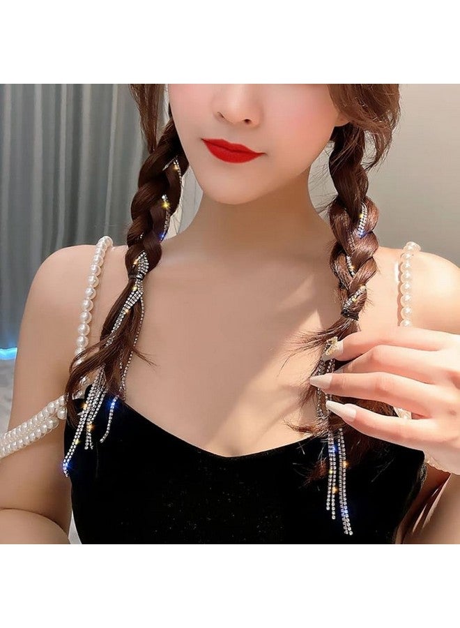 Belicia 8 Pcs Long Rhinestone Hair Chains, Punk Tassel Silver Hair Clip Bling Crystal Hair Extension Decorative Headwear For Women Girls|Silver Color - Image 2
