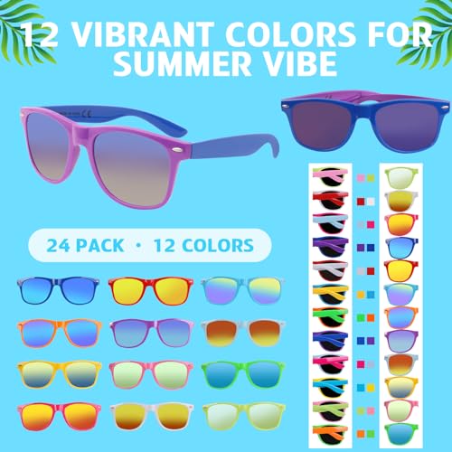 weilaga 24 Pack Sunglasses Bulk - 12 Neon Sun Glasses with UV400 Protection, Great Gift for Pool, Beach, Birthday, Goody Bag Filler, Party Toys, Outdoor Party Supplies for Kids, Teens, Adults - Image 3