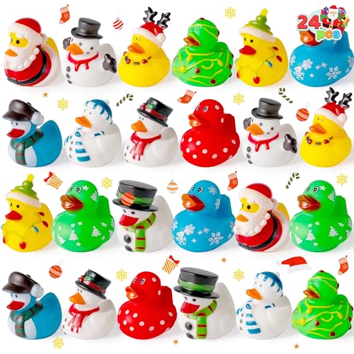 JOYIN 24 PCS Christmas Ducks Baby Bathtub Toys Assorted Xmas Rubber Duckies for Kids Gifts Ducky Toddler Bath Toys Rubber Duck Bulk for Stocking Stuffers Party Favor Baby Shower Pool Toys - Image 1
