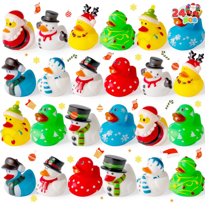 JOYIN 24 PCS Christmas Ducks Baby Bathtub Toys Assorted Xmas Rubber Duckies for Kids Gifts Ducky Toddler Bath Toys Rubber Duck Bulk for Stocking Stuffers Party Favor Baby Shower Pool Toys - Image 2
