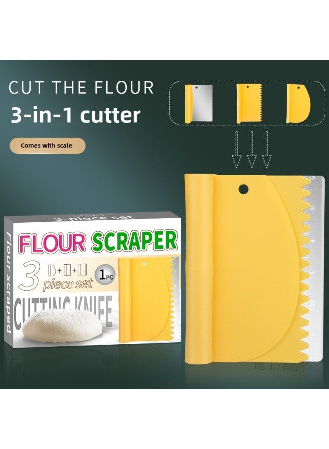 Three-in-one Flour Scraper Stainless Steel Noodle Cutter With Scale Cutter Half Bladed Flour Scraper Baking Tool-Color:Black-opp Bag - Image 2