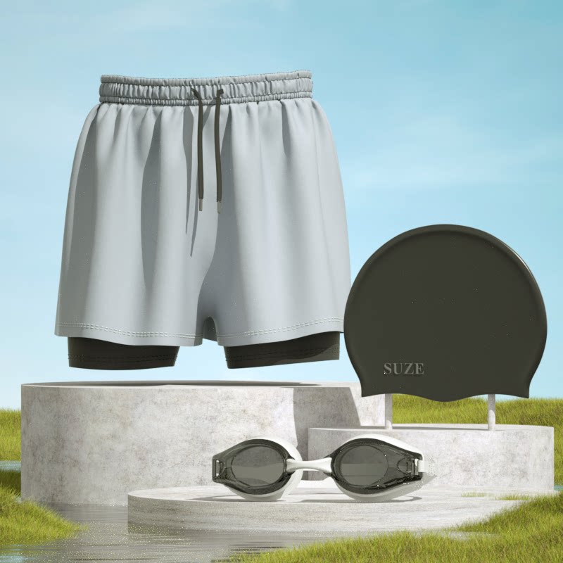 Swimming equipment full set of men's swimming trunks swimming cap swimming goggles three-piece set adult quick-drying pants anti-embarrassment men's swimming trunks - Image 4