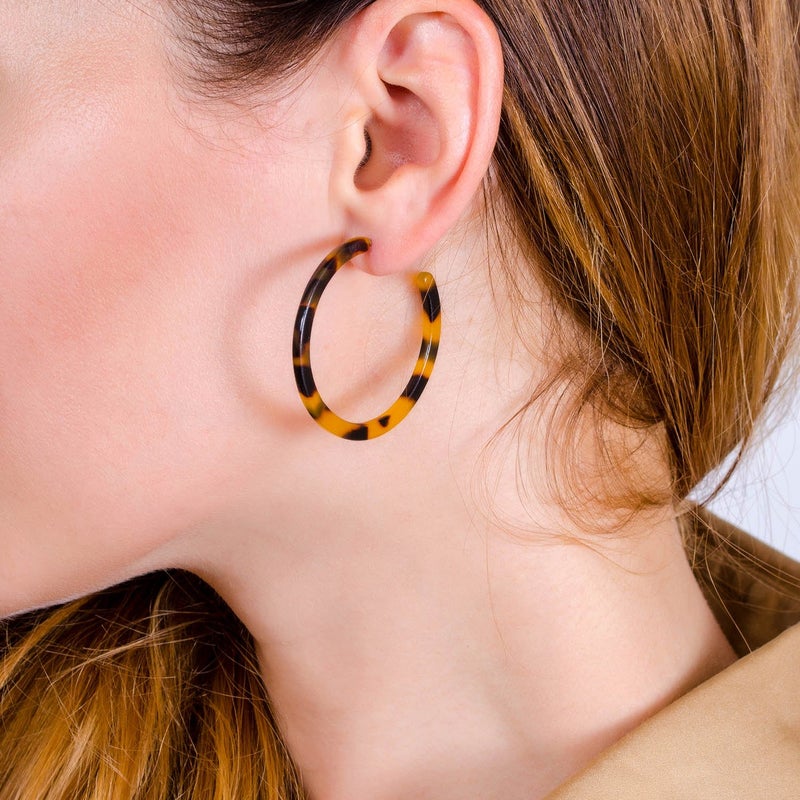 BaubleStar Tortoise Shell Resin Hoop Earrings Acrylic Round Circle Dangle Amber Ear Drops Fashion Jewelry for Women - Image 2