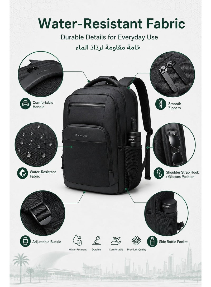 BANGE 15.6 Inch Laptop Backpack Waterproof Anti-Theft Business Computer Bag with USB Charging Port, Large Capacity Durable Work Backpack for Men Women, Padded Laptop Compartment - Image 5
