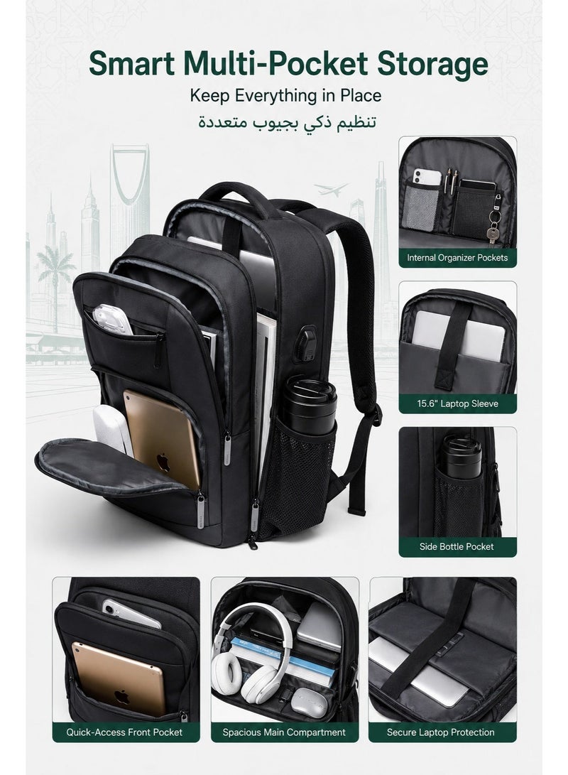 BANGE 15.6 Inch Laptop Backpack Waterproof Anti-Theft Business Computer Bag with USB Charging Port, Large Capacity Durable Work Backpack for Men Women, Padded Laptop Compartment - Image 4