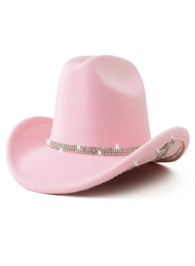 Jastore Kids Girls Boys Bling Rhinestone Western Cowgirl Hat Sparkly Star Disco Cowboy Hat (US, Age, 5 Years, 10 Years, Light Pink) - Image 2