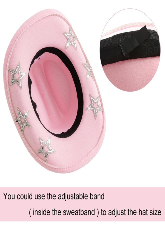 Jastore Kids Girls Boys Bling Rhinestone Western Cowgirl Hat Sparkly Star Disco Cowboy Hat (US, Age, 5 Years, 10 Years, Light Pink) - Image 3