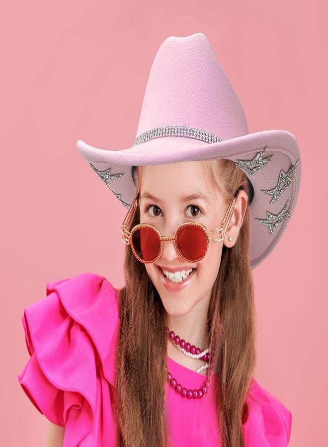 Jastore Kids Girls Boys Bling Rhinestone Western Cowgirl Hat Sparkly Star Disco Cowboy Hat (US, Age, 5 Years, 10 Years, Light Pink) - Image 5