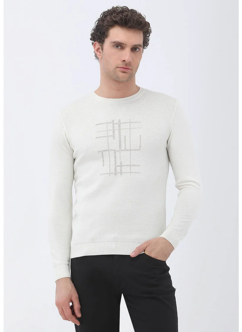 Kip Ecru Crew Neck Wool Blend Knitwear