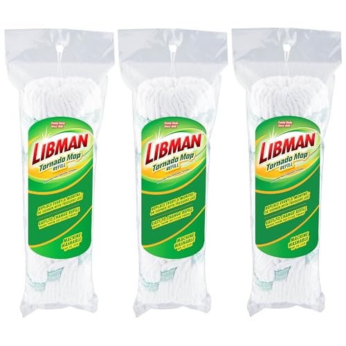 Libman عبوة إعادة تعبئة ممسحة ليبمان تورنادو، رأس بديل مباشر لممسحة ليبمان ذات العصر الذاتي، قطن، قابلة للغسل في الغسالة، 3 عبوات - Image 1