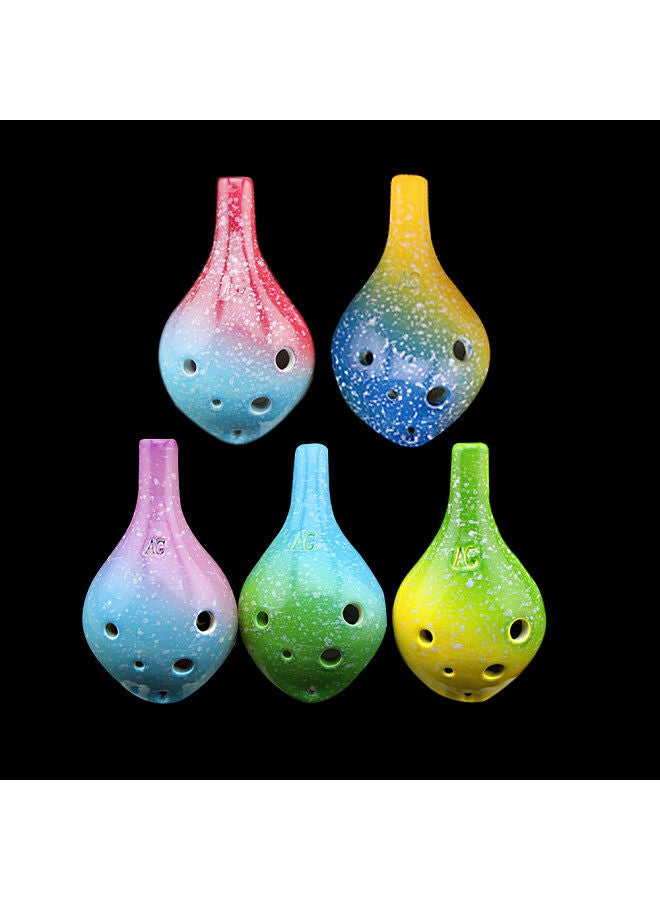 Generic 6 Holes Ceramic Ocarina Alto C Simple Starry Style Musical Instrument with Lanyard Music Score for Music Lover and Learner - Image 2