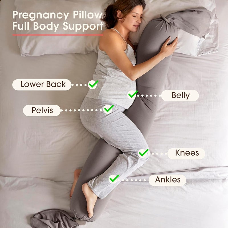 bbhugme Adjustable Pregnancy Pillow Bundle  Full Body Support for Side Sleeping  Adjustable Firmness and Shape  Removable Cover  Dusty Pink  Stone - Image 4