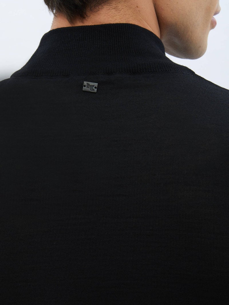 Black Half Turtleneck Plain Knit Wool Blend Sweater