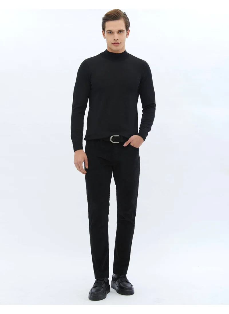 Kip Black Half Turtleneck Plain Knit Wool Blend Sweater