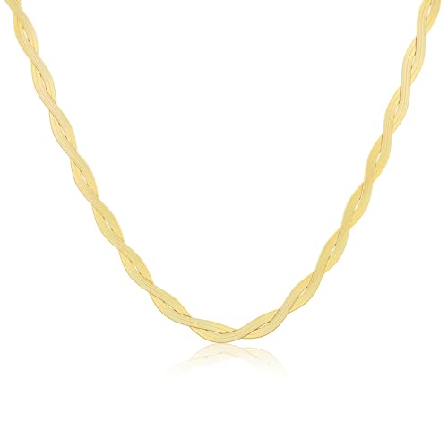 Tewiky Chunky Necklace, Dainty Statement Necklace 14k Gold Plated Thick Chain Necklace Simple Chunky Twisted Herringbone Choker Necklaces for Women - Image 1