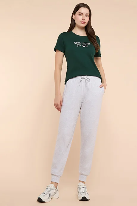 أر أند بي Typography Print T-Shirt with Crew Neck and Short Sleeves