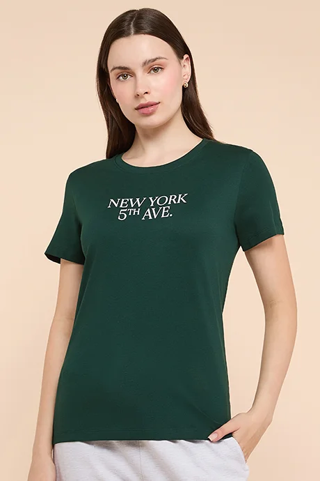 أر أند بي Typography Print T-Shirt with Crew Neck and Short Sleeves