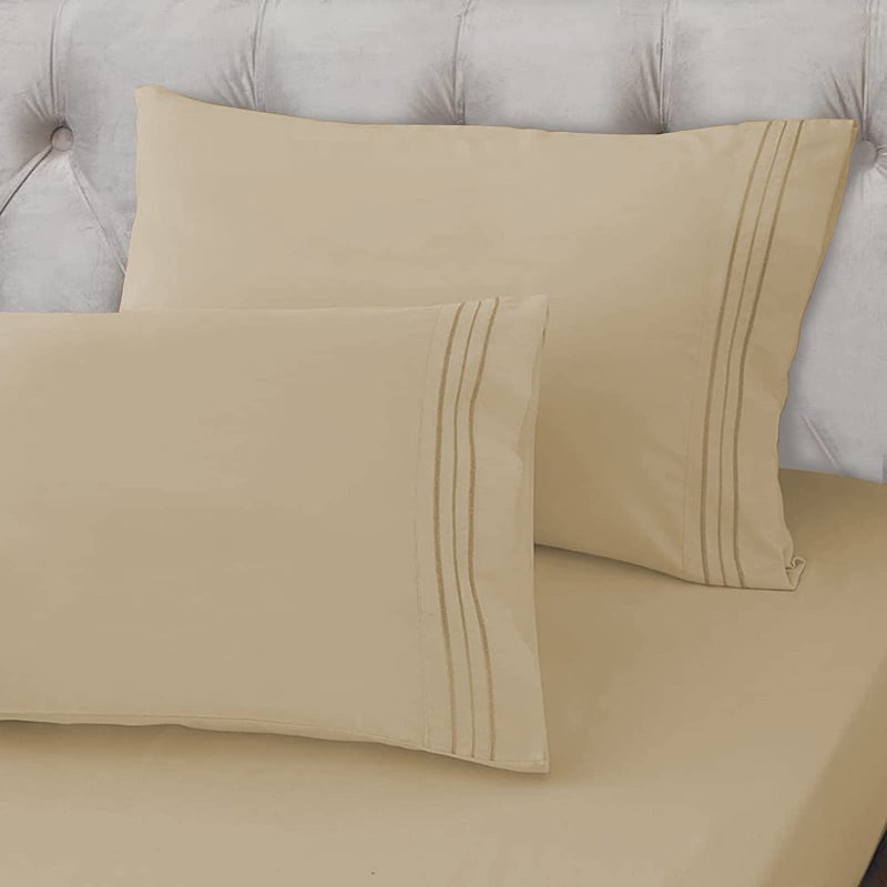 Easehome Beige Queen Size Size Sheets وضع جيب عميق إلى 18 بوصة مرتبة 4 قطعة - صفائح الفراش المتميزة ومسانك مجموعة - تجاعيد ناعمة إضافية مقاومة للبقع مقاومة - Image 5