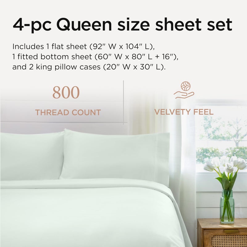 Threadmill Queen Sheet Set | 800 Thread Count Queen Bed Sheets for Queen Mattress with 16â€ Deep Pocket | Sateen Weave, Better Than Egyptian Cotton, 4-Piece Bedding Set with Cooling Effect | Seaglass - Image 2