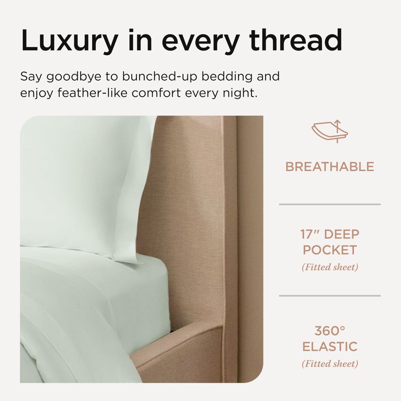 Threadmill Queen Sheet Set | 800 Thread Count Queen Bed Sheets for Queen Mattress with 16â€ Deep Pocket | Sateen Weave, Better Than Egyptian Cotton, 4-Piece Bedding Set with Cooling Effect | Seaglass - Image 5