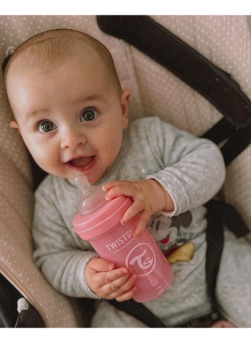 Twistshake Anti-Colic Baby Bottle with Milk Powder Container and Mixer - 180ml | Slow Flow Silicone Breast-Like Nipple | BPA- Free | Suitable for Newborns (0+) | Pink - Image 2