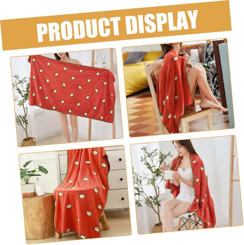 ABOOFAN Coral Fleece Bath Towel 140x70cm Red, Absorbent Long Body Towel Avocado Embroidery, Plush Fast-Drying Swimming Wrap for Bathroom, Shower, Spa Use - Image 4