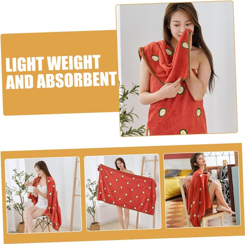ABOOFAN Coral Fleece Bath Towel 140x70cm Red, Absorbent Long Body Towel Avocado Embroidery, Plush Fast-Drying Swimming Wrap for Bathroom, Shower, Spa Use - Image 5